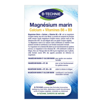 Visuel 1 du produit Magnésium marin vitamines Calcium + vitamines B6 et B9 B-Technie - les 100 gélules végétales