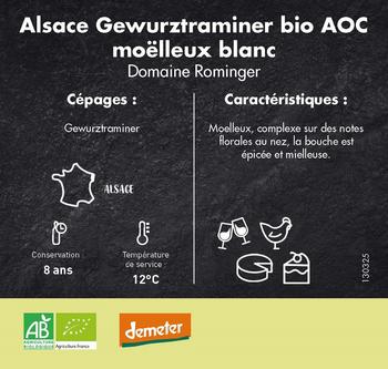 Visuel 1 du produit Vin blanc bio d’Alsace Gewurztraminer moelleux - 75 cl