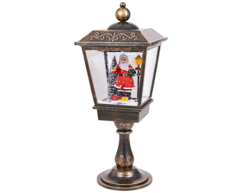 Visuel 1 du produit Lanterne coloris gris antique avec père Noël à LED blanc froid et effet neige tombante  - 27 x 27 x 70 cm