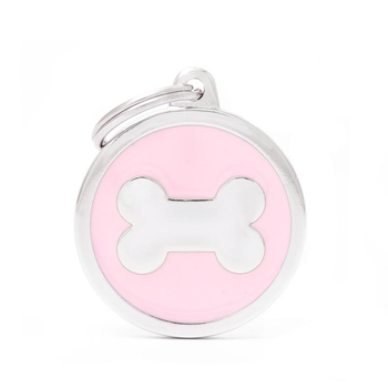 Visuel 1 du produit Médaille classic grand cercle os rose pour chien en acier