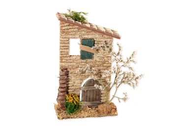 Visuel 1 du produit Décor de crèche de Noël façade maison avec arbre Santons Escoffier - 10,5 x 5 x 18 cm