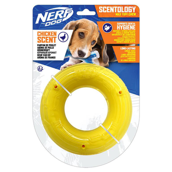 Visuel 1 du produit Jouet à mâcher pour chien coloris jaune goût poulet anneau hygiène dentaire Nerf - Taille L