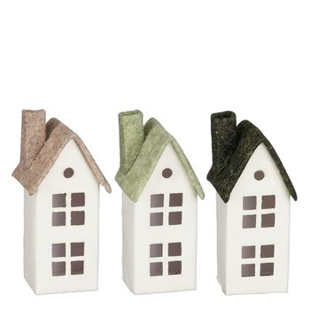 Visuel 1 du produit Maison en tissu blanc avec toit contrasté  - 8,5 x 9 x 20 cm