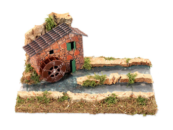 Visuel 1 du produit Décor de crèche de Noël fleuve avec moulin Santons Escoffier - 26 x 18 x 15 cm