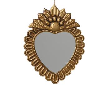Visuel 1 du produit Miroir cœur ex-voto en métal doré - 16 x 20,5 cm