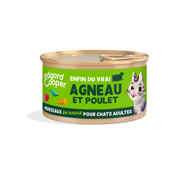 Visuel 1 du produit Pâtée pour chat adulte à l'agneau et au poulet morceaux en sauce sans céréales Edgard & Cooper - 85 g
