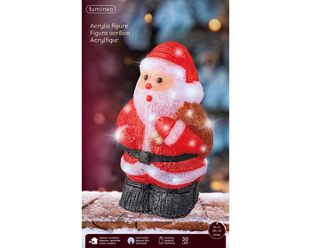 Visuel 1 du produit Père Noël rouge lumineux en acrylique à 30 LED blanc froid sur piles pour extérieur - 36 cm