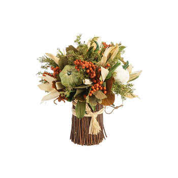 Visuel 1 du produit Bouquet d’automne de fleurs séchées orange, vert et crème - Ø 11 x H 12 cm