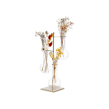 Visuel 1 du produit Soliflore en métal doré avec 3 éprouvettes en verre - 18 x 18 x 34 cm