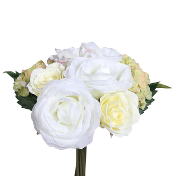 Visuel 1 du produit Bouquet de fleurs artificielles Rose et Hortensia blanc – 35 cm