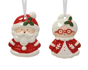 Visuel 1 du produit Père ou Mère Noël à suspendre en dolomite rouge et blanc - 6 x 8,6 cm