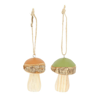 Visuel 1 du produit Suspension décorative champignon  coloris vert en bois - 7,5 cm