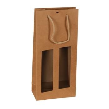Visuel 1 du produit Sac de rangement pour 2 bouteilles coloris marron en papier kraft Atlanta - 18 x 9 x 39 cm