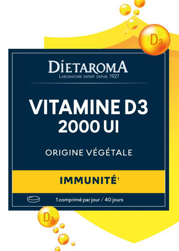 Visuel 1 du produit Complément alimentaire vitamine D3 végétale 2000 UI immunité Dietaroma - 40 comprimés