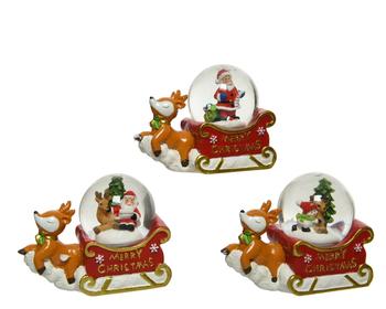 Visuel 1 du produit Boule à neige sur traîneau du Père Noël rouge en polyrésine - 4,5 x 8,7 x 6,7 cm