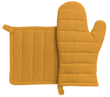 Visuel 1 du produit Ensemble gant et manique en coton recyclé et polyester coloris tournesol Jona - les 2 pièces