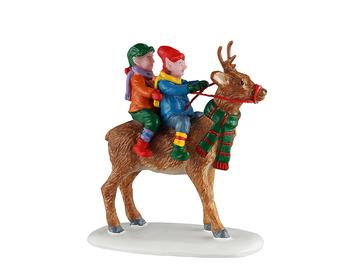Visuel 1 du produit Décoration pour village de Noël personnages randonnée à dos de renne en résine coloris multicolore Lemax Santa’s Wonderland - 7,5 x 7,3 x 3,3 cm