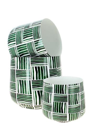 Visuel 1 du produit Cache-pot strié coloris vert en zinc taille M - Ø 23 x 20 cm