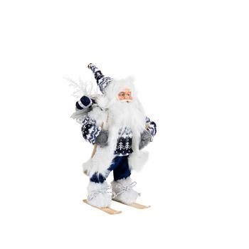 Visuel 1 du produit Père Noël décoratif Boréal à ski avec hotte en polyester coloris bleu et blanc - H 30 cm