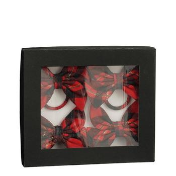 Visuel 1 du produit Ensemble de 4 ronds de serviette forme nœud en coton bordeaux et noir - 10 x 9 x 4 cm