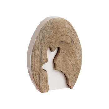 Visuel 1 du produit Objet décoratif à poser lapin blanc dans œuf en bois de manguier - 16 x 12 x 2,5 cm