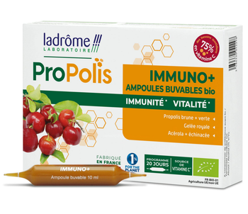 Visuel 1 du produit Ampoules buvables bio immunité et vitalité à la propolis Ladrôme Immuno+ – 20 x 10 ml