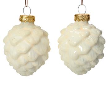 Visuel 1 du produit Boîte de 6 pommes de pin en verre blanc laine - Ø 5 x H 7 cm