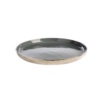 Visuel 1 du produit Plateau rond émaillé en aluminium bleu et argent - Ø 30 x H 3 cm