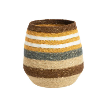 Visuel 1 du produit Panière ovale rayée en osier marron, bleu, jaune et blanc - 26 x 26 x 27 cm