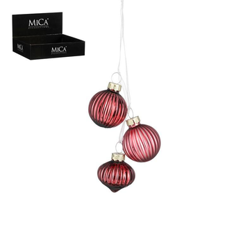 Visuel 1 du produit Grappe de 3 décorations à suspendre en verre rouge foncé - Ø 3,5 cm
