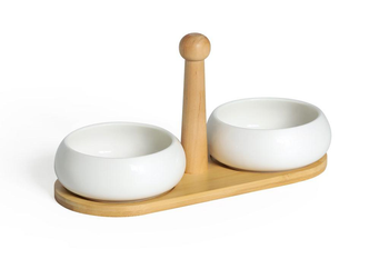 Visuel 1 du produit Set à tapas en bambou avec 2 coupelles en porcelaine blanche Médard de Noblat