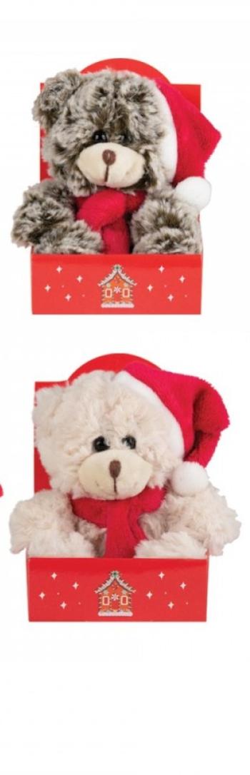 Visuel 1 du produit Peluche de Noël ours avec bonnet et écharpe rouge coloris multicolore Kalidou - H 15 cm