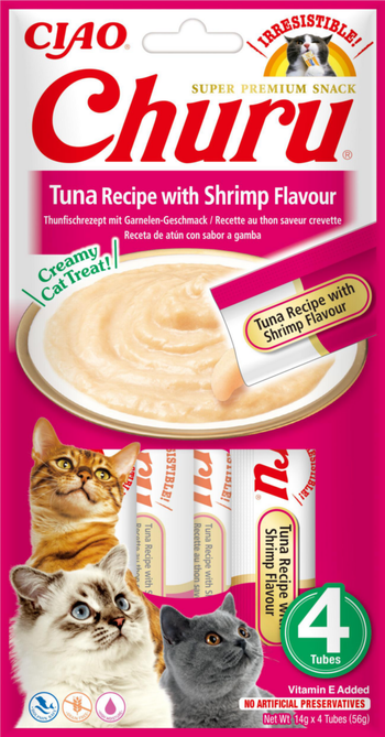 Visuel 1 du produit Friandise en crème pour chat thon avec saveur crevette Inaba Ciao Churu - 4 x 14 g