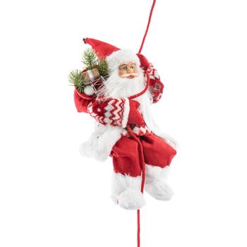 Visuel 1 du produit Père Noël décoratif Rubineige sur grimpeur avec hotte en polyester coloris rouge et blanc - H 30 cm