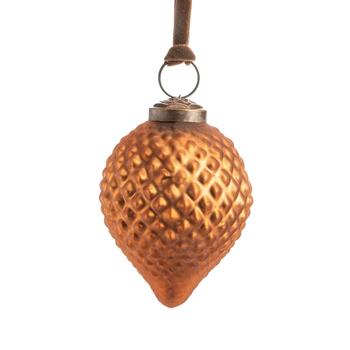 Visuel 1 du produit Suspension forme goutte en relief en verre et métal bronze mat - 9 x 7 cm