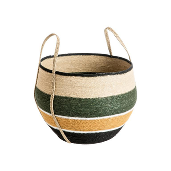 Visuel 1 du produit Panière ronde rayée multicolore avec anses en osier moyen modèle - Ø 43 x H 31 cm