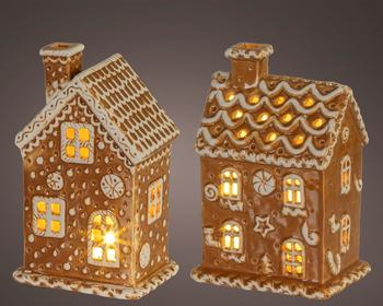 Visuel 1 du produit Maison décorative en dolomite imitation biscuit à micro LED - 10 x 7,5 cm