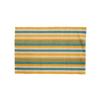 Visuel 1 du produit Tapis tissé à lignes jaunes et bleues en coton - 60 x 90 cm