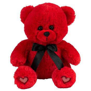 Visuel 1 du produit Peluche de Noël ours cœurs rouges brodés en polyester coloris rouge Kalidou - H 25 cm