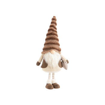 Visuel 1 du produit Gnome beige debout avec bonnet fluffy brun grand modèle - 110 cm