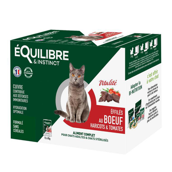 Visuel 1 du produit Pâtée "Vitalité effilés" pour chat adulte ou stérilisé au bœuf et aux haricots Équilibre & Instinct - 12 x 85 g
