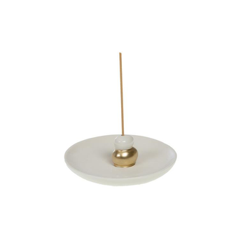 Visuel 1 du produit Porte-encens en céramique blanche et or Dorine - 13 x 4,5 x 12,5 cm