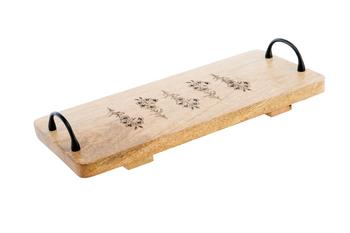 Visuel 1 du produit Plateau en bois de manguier avec anses à décor fleuri coloris naturel - 44 x 20 x 4 cm