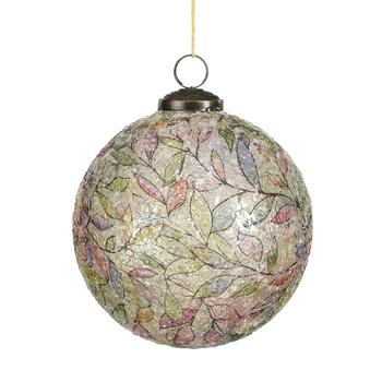 Visuel 1 du produit Boule de Noël en verre à motif de feuilles multicolores - Ø 12 cm