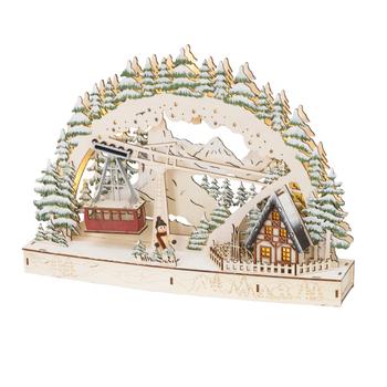 Visuel 1 du produit Ville de Noël en bois certifié FSC® animé téléphérique LED blanc chaud fixes intérieur - L 9,50 x 44,50 x H 31,5 cm