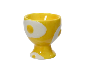Visuel 1 du produit Coquetier en dolomite jaune avec motif œuf au plat - Ø 5 x H 6,5 cm
