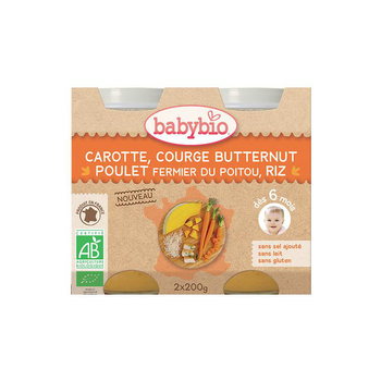 Visuel 1 du produit Pots de carotte courge butternut poulet et riz Babybio 2 x 200 g