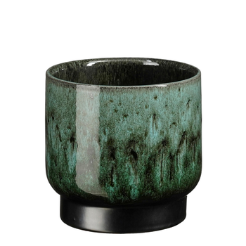 Visuel 1 du produit Pot rond Thiago coloris vert en terre cuite - Ø 15 cm x 14 cm
