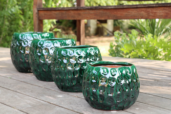 Visuel 1 du produit Pot en terre émaillée coloris vert Les Poteries d'Albi Ecaille - Ø 22 x H 23 cm