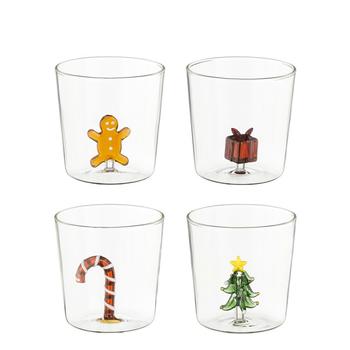 Visuel 1 du produit Verre à eau en verre transparent avec figurine Christmas - Ø 9 x H 9 cm